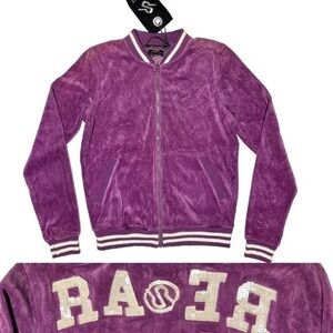 RA RE Flash & Partners Velour Track Jacket Y2K Style Italy Purple Sequin Medium